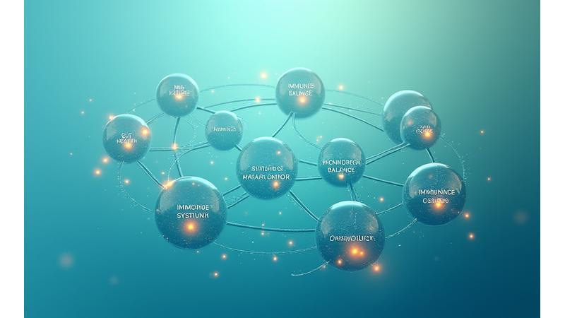 An educational infographic depicting the interconnectedness of gut health, brain function, hormonal balance, and metabolic health, with arrows showing their influence on overall wellness.