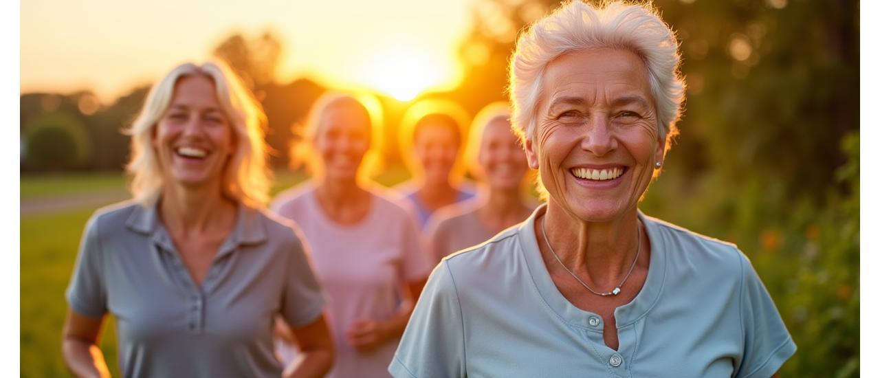 Vibrant, healthy individuals of diverse ages engaging in joyful activities, bathed in soft, natural light, symbolizing active longevity.