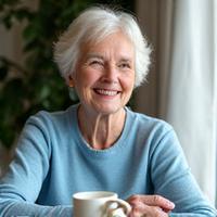 Relaxed older adult enjoying a quiet morning, image for testimonial.