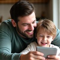 Joyful working parent with child, image for testimonial.