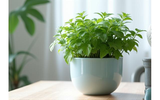 Healthy green plant in a pot, symbolizing sustainable living.