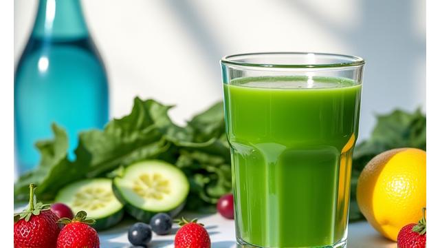 Fresh green produce and light detox drinks for spring