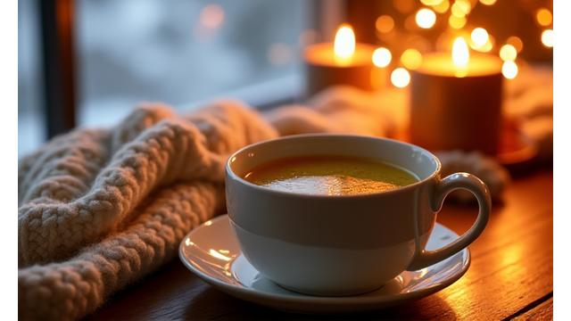 Cozy scene with immune-boosting teas and supplements for winter