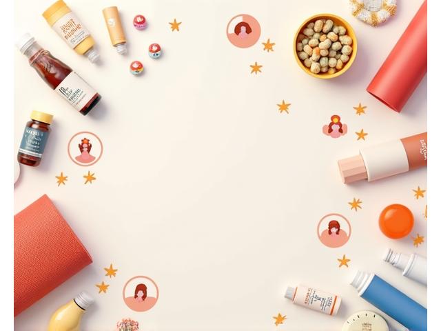 Illustration of various wellness products like supplements and fitness trackers with star ratings and user review icons, depicting community-driven product evaluation.