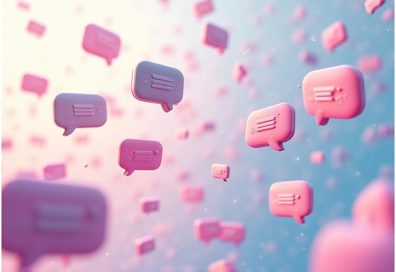Illustration of diverse thought bubbles and conversation icons, symbolizing active online discussions in a dynamic and connected way.